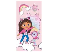 Jerry Fabrics Gabbys Dollhouse Serviette de plage Serviette de bain Serviette de bain Catnip Purrfect Maison Nuages 70 x 140 cm 100 % coton Dream Works