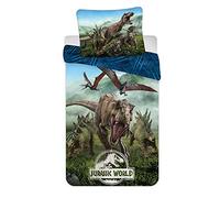 Jerry Fabrics Jurassic World Forest Parure de lit avec housse de couette 140 x 200 cm et taie d'oreiller 70 x 90 cm, 100 % coton