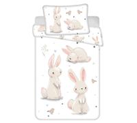 Jerry Fabrics Literie en coton 100x135 Lapins blanc beige Taie d'oreiller 40x60 24 août
