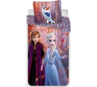 Jerry Fabrics Literie en coton 140x200 Frozen 3617 Iceberg Anna Elsa et Olaf feuilles de forêt