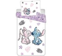 Jerry Fabrics Literie en coton 140x200 Lilo and Stitch Taie d'oreiller blanche et violette 70x90 23 août