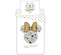 Jerry Fabrics Literie en coton 140x200 Minnie Gold Mini Mouse 8339 taie d'oreiller à ruban 70x90 blanc beige