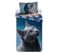Jerry Fabrics Literie en coton 140x200 Taie d'oreiller bleu foncé chat 70x90 24 août
