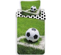 Jerry Fabrics Literie en coton 140x200 Terrain de football ballon vert 4317 jeune fan de football