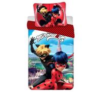 Jerry Fabrics Miraculous Ladybug et Chat Noir Parure de lit pour enfant avec housse de couette 140 x 200 cm et taie d'oreiller 70 x 90 cm 100 % coton Multicolore