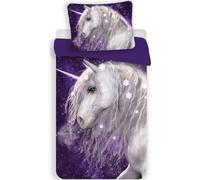Jerry Fabrics Parure de lit 2 pièces Enfant Licorne Violet 100% Coton, Housse de Couette 140cm X200cm + Une taie d'oreiller 50X70cm