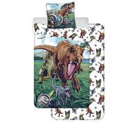 Jerry Fabrics Parure de Lit 3 Pièces Jurassic World, 100% Coton, Housse de Couette 140x200 cm + Taie d'oreiller 65x65 cm + Drap-Housse 90x200 cm