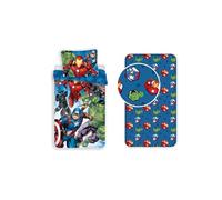 Jerry Fabrics Parure de Lit Avengers Super héros 140x200 cm - 3 Pièces 100% Coton - Housse de Couette + Drap-Housse + Taie 50x70cm - Literie Enfant