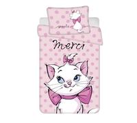 Jerry Fabrics Parure de lit bébé Marie Aristochats 100 % coton Motif "Merci" Housse de couette 100 x 135 cm et taie d'oreiller 40 x 60 cm Rose