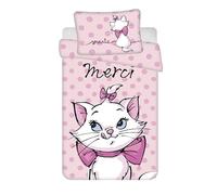 Jerry Fabrics Parure de lit bébé Marie Aristochats 100 % coton Motif "Merci" Housse de couette 100 x 135 cm et taie d'oreiller 40 x 60 cm Rose
