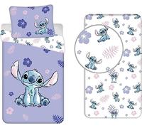 Jerry Fabrics Parure de Lit Lilo & Stitch 140x200 cm - 3 Pièces 100% Coton - Housse de Couette + Drap-Housse + Taie 50x70 - Literie Enfant