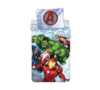 Jerry Fabrics Parure de lit Marvel Avengers pour Fille, Linge de lit et Oreiller, Hulk et Iron Man Captain America Thor, 100% Coton, Bleu, 140 x 200 cm, taie d'oreiller Euro 90 x 90 cm