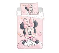 Jerry Fabrics Parure de Lit Minnie Powder Pink pour Lit Bébé ou Junior, 100% Coton, Housse de Couette 100x135 cm + Taie d'oreiller