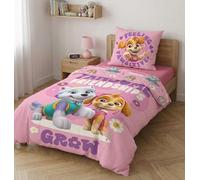 Jerry Fabrics Parure de Lit Pat' Patrouille Stella et Everest, 100% Polyester, Housse de Couette Réversible Rose 140x200 cm et Taie d'oreiller 65x65 cm