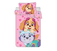 Jerry Fabrics Parure de lit pour bébé enfant : housse de couette 100 x 135 cm et taie d'oreiller 40 x 60 cm, motif réversible Pat' Patrouille, 100 % coton, pour fille
