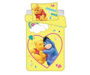 Jerry Fabrics Parure de lit pour bébé Enfant : Housse de Couette 100 x 135 cm et taie d'oreiller 40 x 60 cm, Motif réversible Disney Winnie l'ourson, 100% Coton, pour garçons et Filles