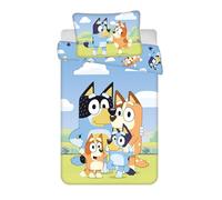 Jerry Fabrics Parure de lit pour bébé et Enfant : Housse de Couette 100 x 135 cm et taie d'oreiller 40 x 60 cm, Motif réversible Bluey, 100% Coton, pour garçons et Filles