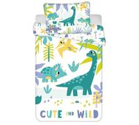 Jerry Fabrics Parure de lit pour bébé - Motif : dinosaure, Tricératops Brachiosaurus Ptérodactylus T-Rex Stegosaurus, housse de couette 100 x 135 cm et taie d'oreiller 40 x 60 cm, 100 % coton