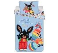 Jerry Fabrics Parure de lit réversible pour bébé Motif Bing Bunny, Amma & Sula Ball Xylophone Voiture Bleu Couette 100x135 + Oreiller 40x60 cm 100% Coton pour Enfant