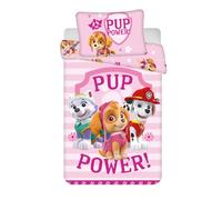 Jerry Fabrics Parure de lit réversible pour bébé - Paw Patrol Skye Everest Marshall Pup Power - Rose - Housse de Couette 100 x 135 cm et taie d'oreiller 40 x 60 cm - 100% Coton