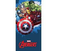 Serviette de Bain Avengers Bleu Hulk Iron Man Captain America Thor Superheroes 70 x 140 cm 100% Coton