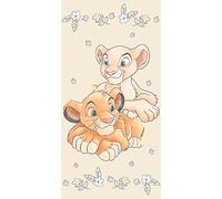 Jerry Fabrics Serviette de Bain Roi Lion Serviette de Plage Simba et Nala pour Enfants, Adultes 70 x 140 cm 100% Coton