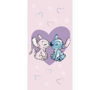 Disney Lilo et Stitch Serviette de plage Love, rose, 100 % coton, 70 x 140 cm