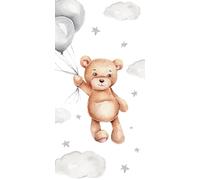 Jerry Fabrics Serviette De Plage en Coton Ballons Et Ourson- Blanc/Gris - 70 X 140 Cm