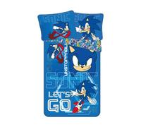 Jerry Fabrics Sonic Parure de lit double face avec taie d'oreiller 70 x 90 cm Sonic The Hedgehog Let´s go Design - 140 x 200 cm - Bleu