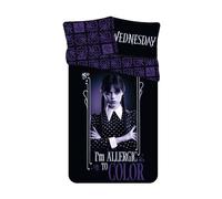 Jerry Fabrics Wednesday "Color" Parure de lit 100 % coton - Housse de couette 140 x 200 cm + taie d'oreiller 50 x 70 cm | Licence officielle Mercredi | Linge de lit en coton doux et respirant, idéal