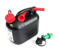 Jerrycan 5 L Avec Sicherheits-Einfüllsystem Dispositif Verseur Vert pour Huile Ou de Chaîne Bidon Admission Kinder-Sicherheitsverschluss Diesel Essence E10+E85 Tronçonneuses Tondeuse à Gazon Voiture
