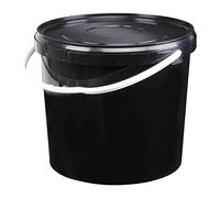 Jerrycanshop Seau Rond Multifonction 10L Noir, Étanche, Polypropylène, Inclut Couvercle et Anse, Résistant à Températures Élevées, Sans BPA