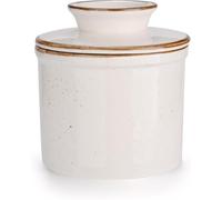 Jersinwei Beurrier français avec couvercle, pot à beurre émaillé réactif avec ligne de flottaison pour tartiner le beurre frais, conservateur de beurre en céramique pour comptoir passe au