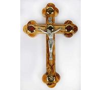 Jerusalem Crucifix en bois d'olivier avec 14 stations de Bethehem avec essences de Terre Sainte 27,9 cm