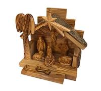 Jerusalem Ensemble de crèche en bois d'olivier avec figurines de Bethléem, Multicolore