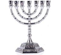 Jérusalem Grand 12 tribus d'Israël 7 branches Temple Minorah Argenté 20,3 cm