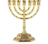 Jérusalem Grand 12 tribus d'Israël 7 branches Temple Minorah Doré 20,3 cm