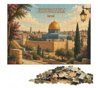 Jerusalem, Israel Travel Poster Puzzle Adulte en Bois 500 pièces | Puzzle pour adultes - progression pièce après pièce avec un objectif clair à son propre rythme.
