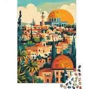 Jerusalem Palestine Puzzle pour Adultes Vintage Décoration Voyage 1000 Pièces Papier Recyclé pour Adultes Puzzle Divertente Cadeau E Activité pour La Maison 52x38cm/1000pcs