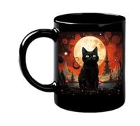 Jeruytgh Halloween Midnight Mystery Black Cat Mug, avec poignée confortable, 8x9,5 cm, tasse de chat décorative, tasse de boisson en céramique, conception légère, pour un usage quotidien