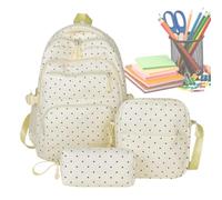 Jeruytgh Kawaii Sac à dos 3 pièces avec compartiments esthétiques à pois | Ensemble de sacs à dos pour filles pour étudiants, maternelle, primaire, moyen, haut, primaire, primaire, rentrée scolaire