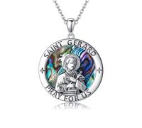 JERWLI Collier Saint Gérard en argent sterling S925 - Médaille Saint Gérard pour la grossesse - Pendentif religieux - Bijoux fertilité - Cadeaux pour femme, Argent sterling, Ormeau