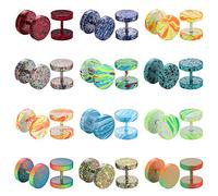 JeryWe 12 paires de Faux Plugs d'oreille Pour Homme Femmes Haltères à Pois Acier Inoxydable Boucles D'Oreilles Ensemble