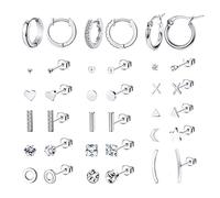 JeryWe 18 paires Lot Boucles d'oreilles et Creoles Femme Fille en Acier Inoxydable Hypoallergénique Petite Géométriques Piercing Bijoux en argent Multi-Oreilles Exquises Boucle d'Oreille Ensemble