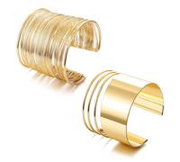 JeryWe 2Pcs Bracelet Manchette Femme pour bras Large Minimalistes Bracelet Bangle Ensemble Argent, or Réglable Bracelet à Bobine