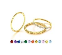 JeryWe Bague Pierre de Naissance - Bagues Fines Empilables en Or pour Femmes, Plaquées Or 14K, Anti-Ternissure, avec CZ, Alliances Dorées et Bagues de Fiançailles ÉtanchesBlanc d’avril 54