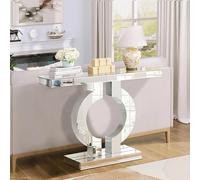 Jesantab Table console argentée miroir 39,4 pouces long verre entrée table canapé base en forme de O table moderne accent nue pour salon, hallway, foyer, entrée