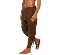 JESDM Pantalon rétro en lin pour homme - Pantalon à nouer aux chevilles - Pantalon médiéval de la Renaissance, marron, 3XL