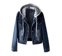 JEShifangjiusu Casual Femme Avec Chapeau Veste De Cow-Boy Boutons De Remise En éTat D'Eau RéTro Veste De Camion (Bleu Profond,M)