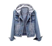 JEShifangjiusu Casual Femme Avec Chapeau Veste De Cow-Boy Boutons De Remise En éTat D'Eau RéTro Veste De Camion (Bleu,S)